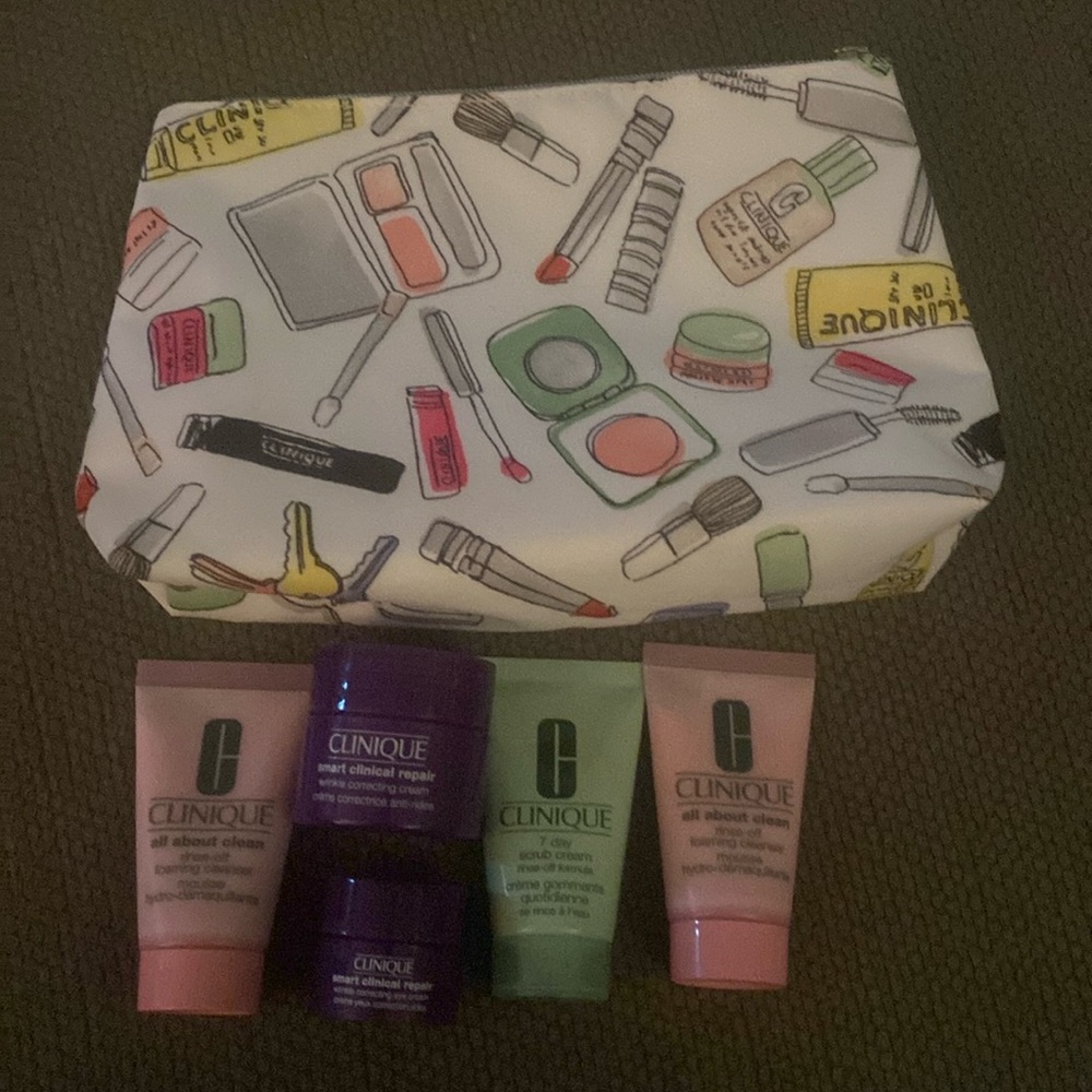 Clinique makeup bag and skincare